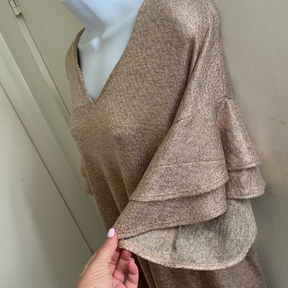 Karlie metallic gold ruffle sleeve shift dress S - Picture 3 of 7